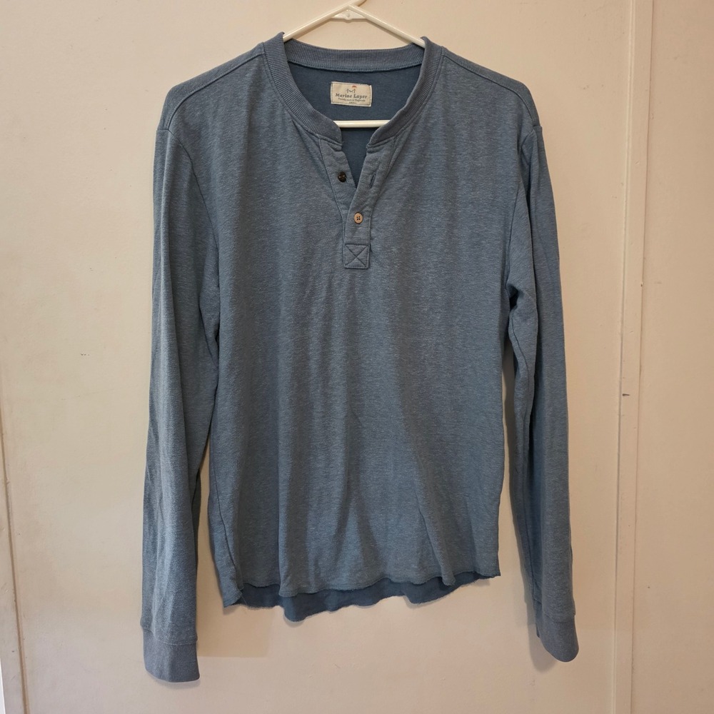 Marine Layer Mens Henley Shirt Size Small Blue Long Sleeve Casual